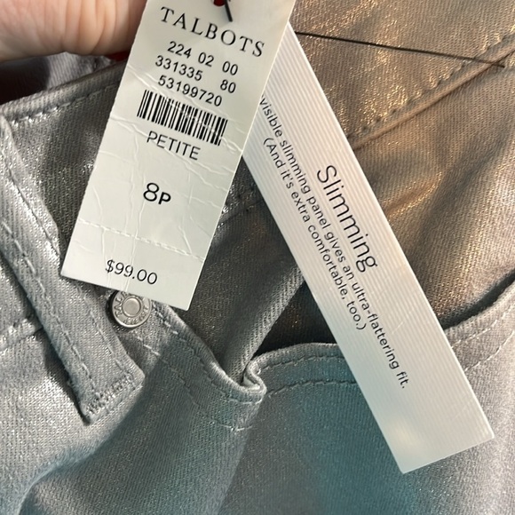 Talbots Flawless Slim Ankle Jeans Pants Metallic Silver NWT Size 8P Petite Crop - Picture 9 of 12